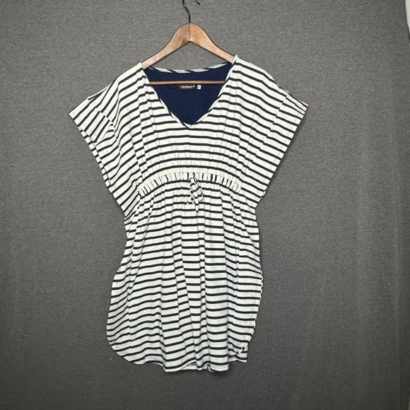 Cusma Swim Cover-Up Beach V-Neck Navy Stripe Nautical Size Large - Picture 4 of 6